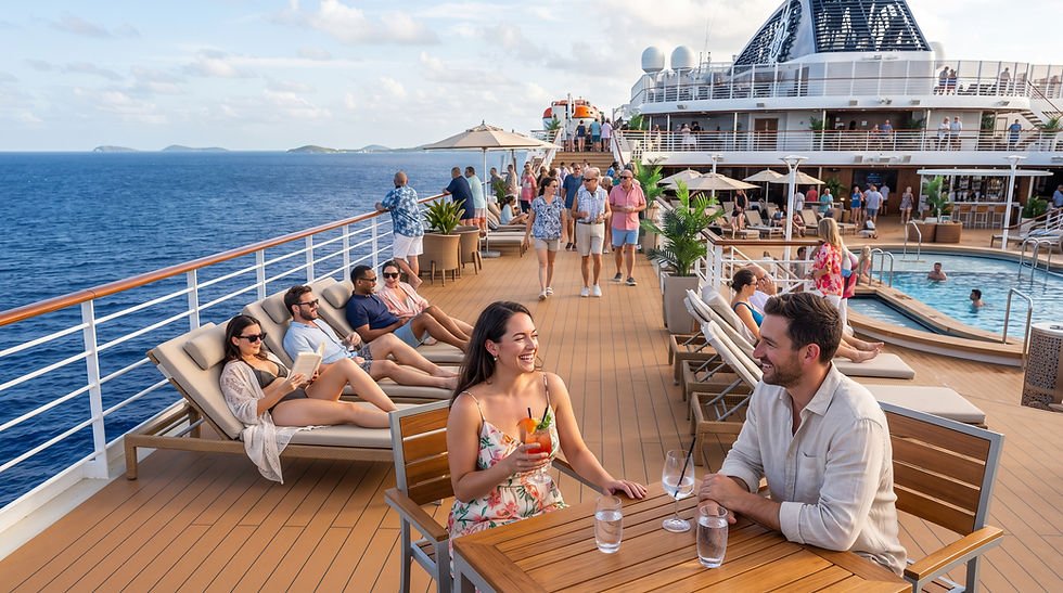 Passengers on cruise deck - Agapeh Vacations - #cruiseincentives - #newempiredigital -