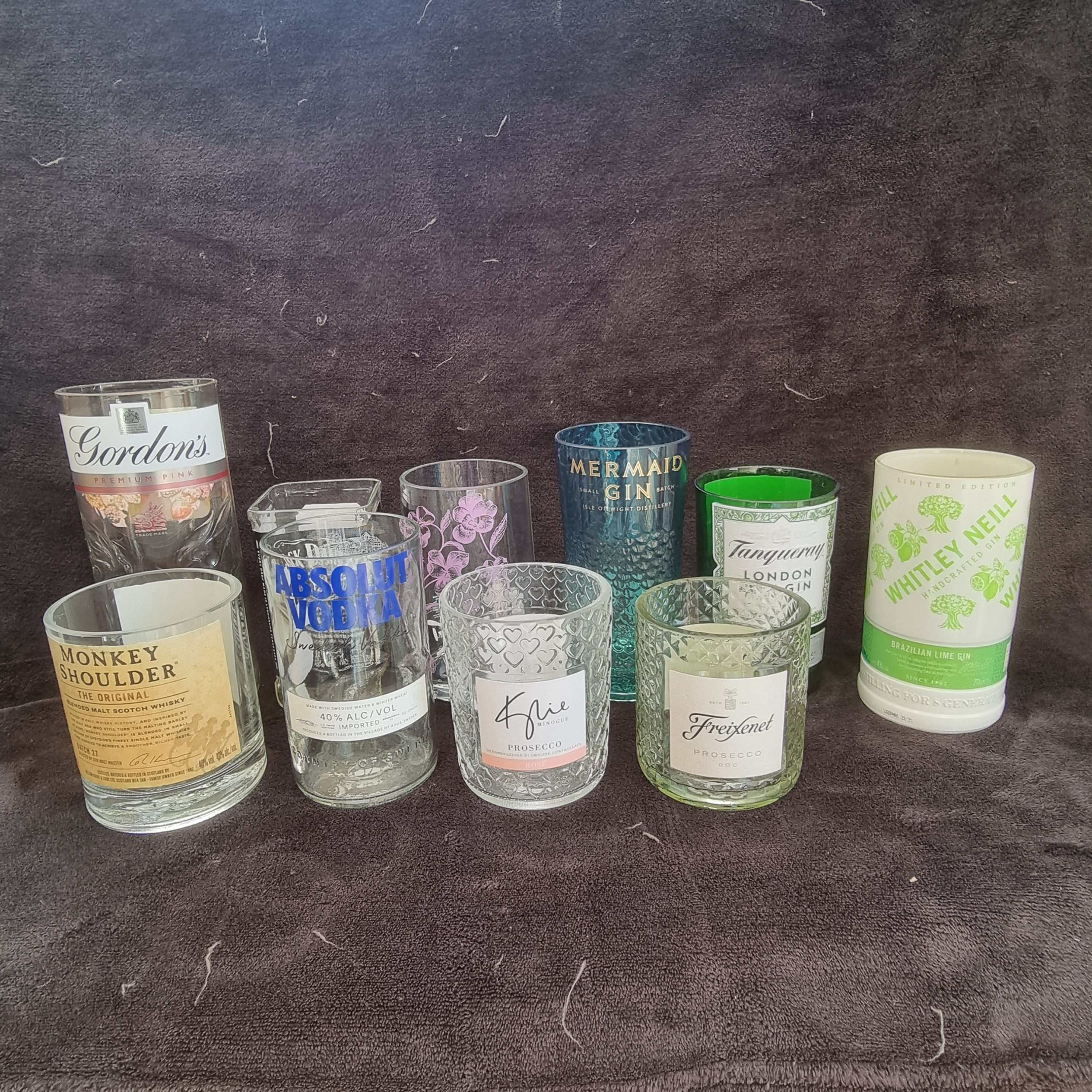 Handmade upcycled glass gift box set from your favourite drink bottle personalis