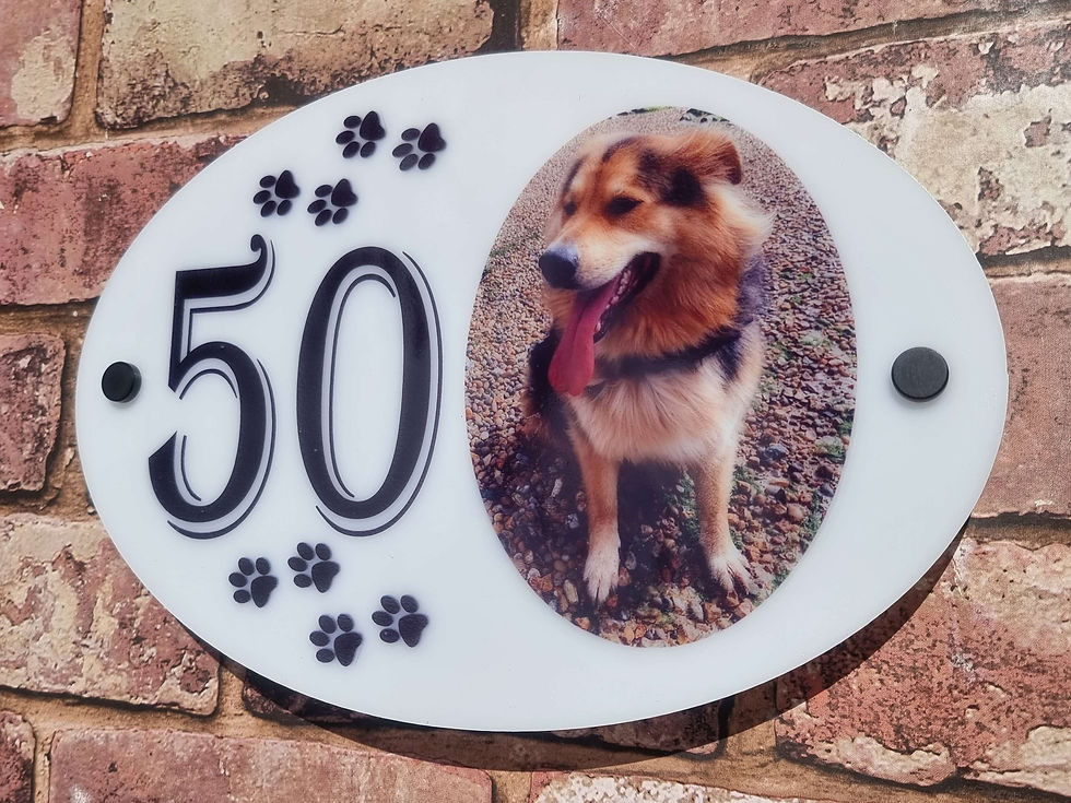 Thumbnail: Acrylic house garden sign personalised with photos logos text addresses