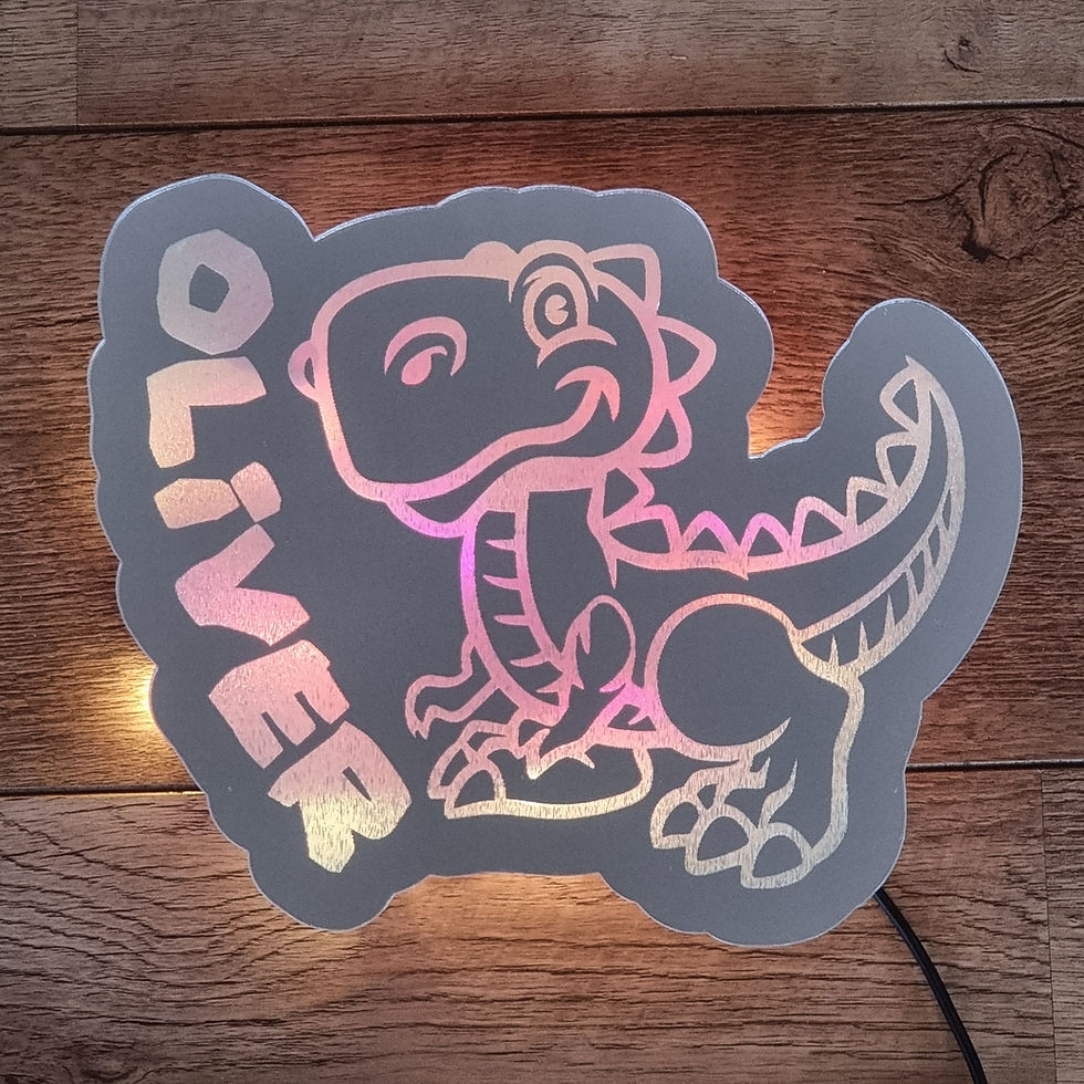 Thumbnail: Dinosaur Rainbow LED light up mirror or freestanding bed lamp personalised