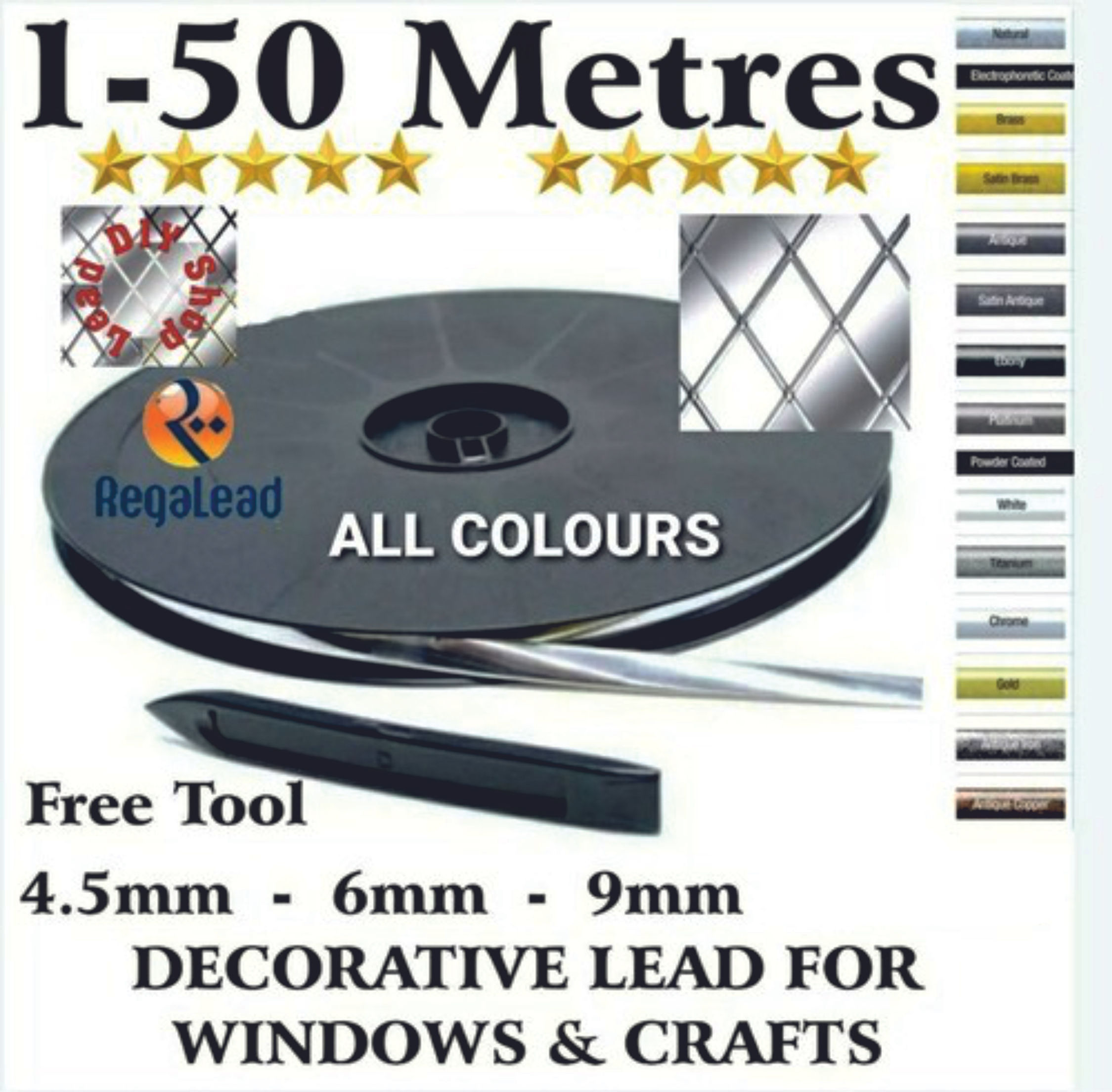 Self Adhesive Lead Strip for Windows & Crafts all colours Genuine RegaLead DIY