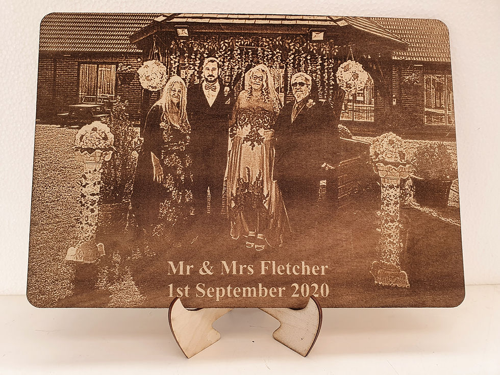 Thumbnail: Photos laser engraved and Personalised onto wood with Stand