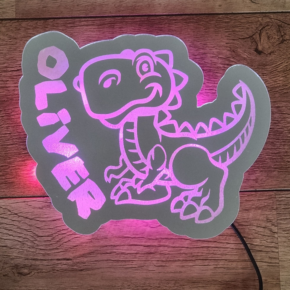 Thumbnail: Dinosaur Rainbow LED light up mirror or freestanding bed lamp personalised