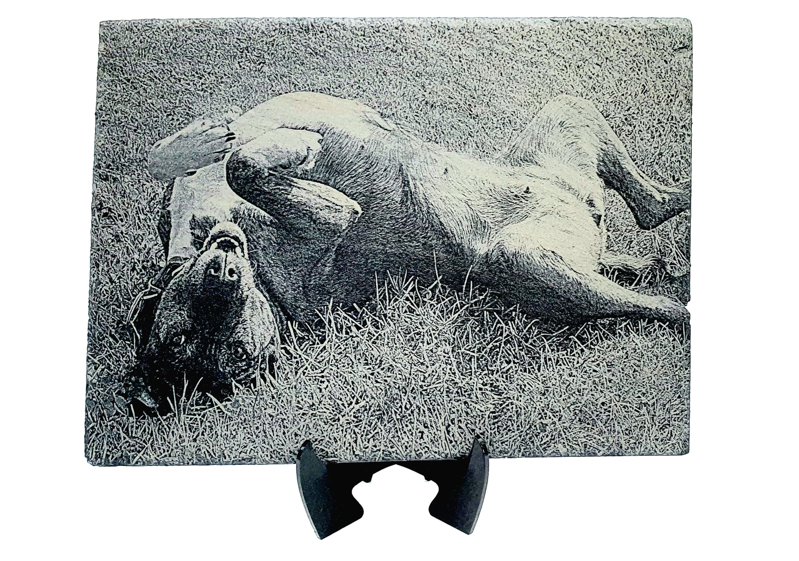 Your Family Kids Pets Photo Lasered onto Slate with stand can be personalised