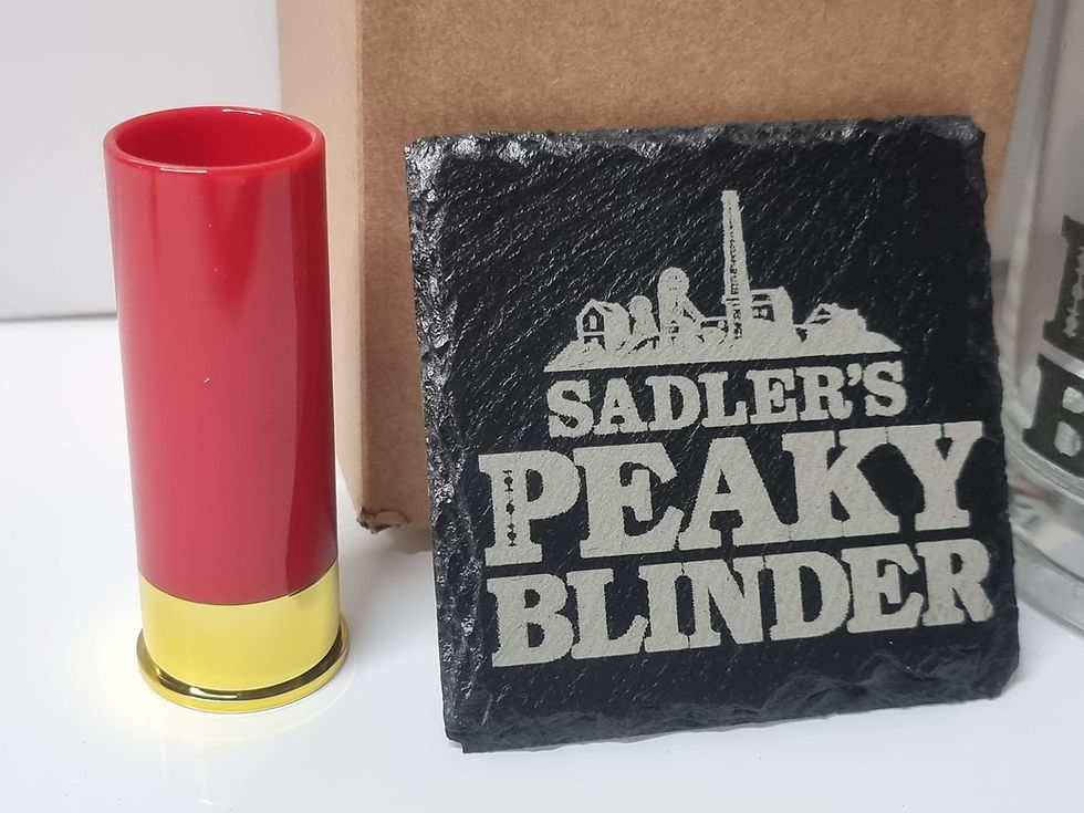 Thumbnail: Peaky Blinders Sadlers black Red bullet shot glass decanter set personalised