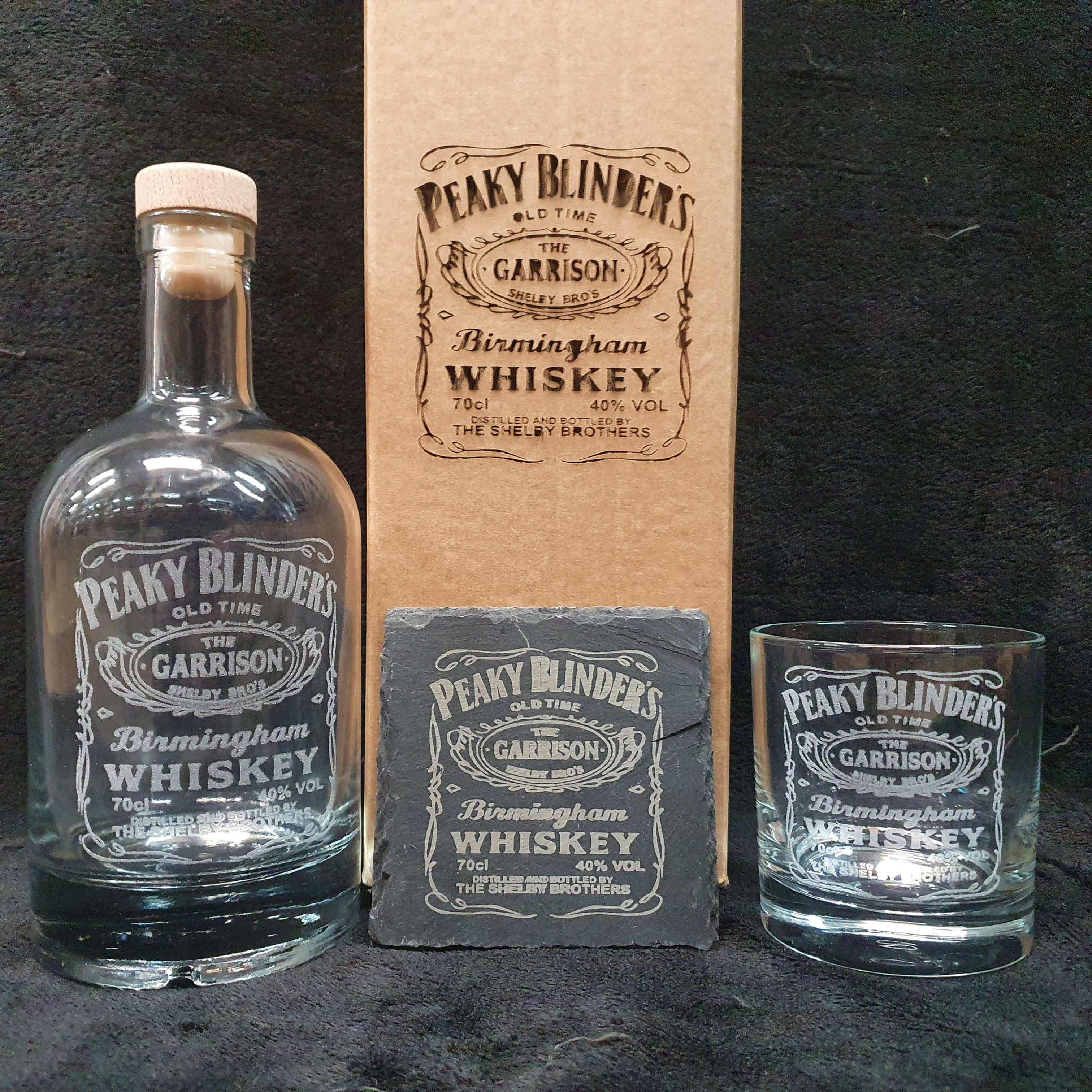 Peaky Blinders Whisky decanter box set can be personalised