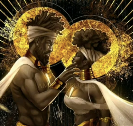 Representação de Garang e Abuk - Os primeiros humanos criados por Nhialic