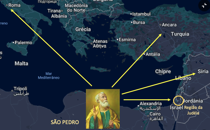 Locais das pregações de SÃO PEDRO