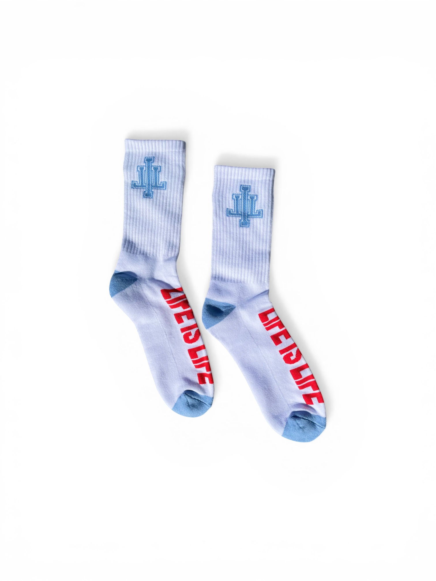 LIFE IS LIFE SOCKS- WHITE / SKY BLUE