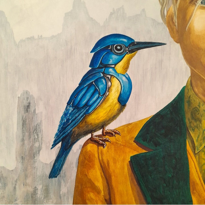 L'enfant aux oiseaux. oiseau bleu