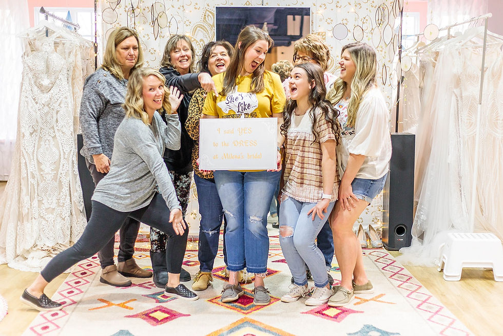 Brides shopping designer wedding dresses at Milena’s Bridal boutique in Colleyville Texas serving Dallas–Fort Worth