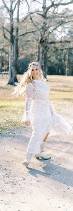 bride in boho wedding dress
