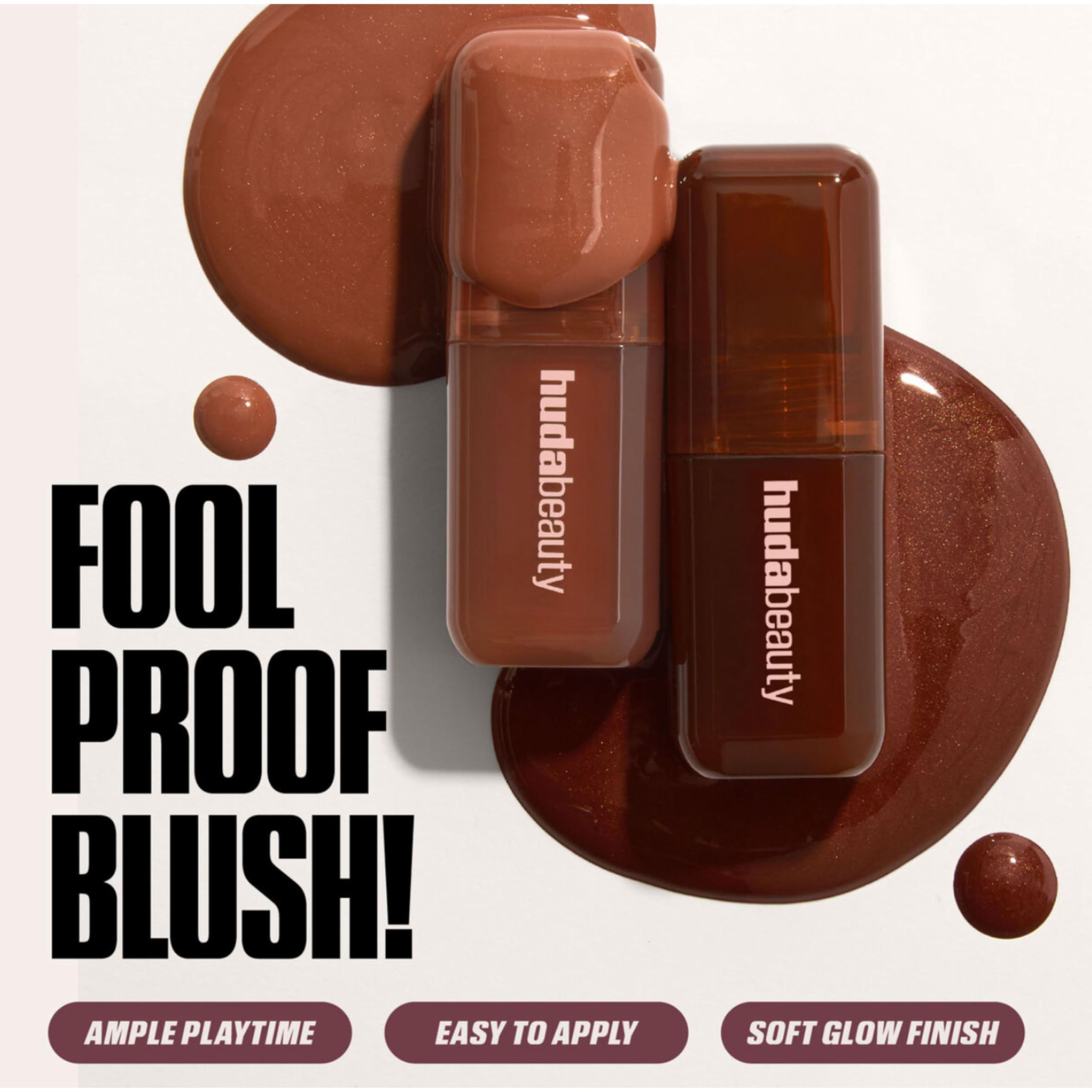 שני סמקים נוזליים של Huda Beauty עם הכיתוב "סומק מושלם!"