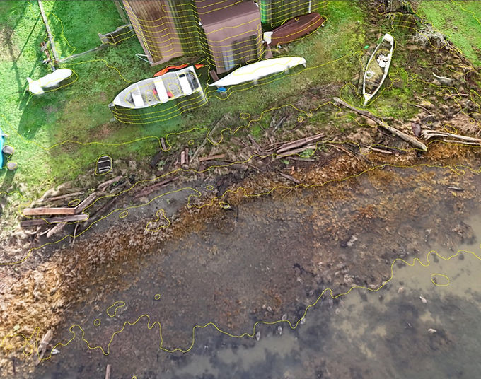 A Puget Sound shoreline with elevation contours at 1 foot intervals.