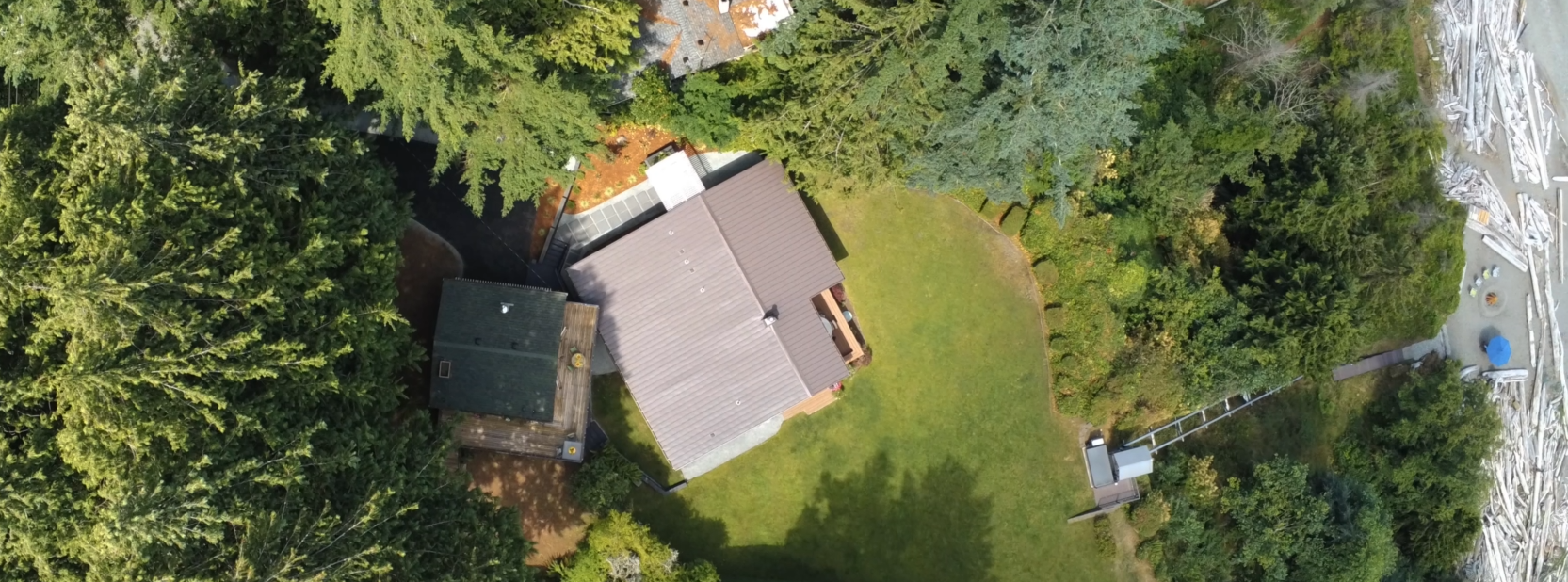Overhead view of a bluff home on Whidbey Island