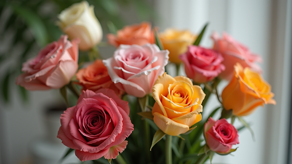 Close-up view of a beautifully arranged bouquet of flowers