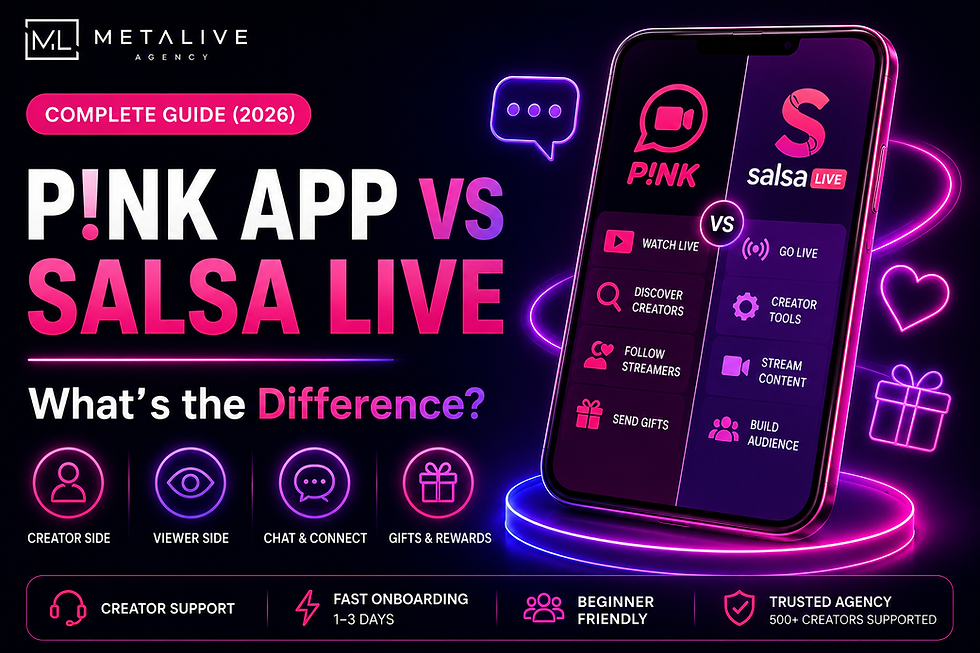 P!NK App vs Salsa Live comparison guide showing the differences between the viewer platform and creator livestreaming platform in 2026.