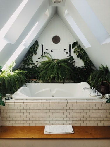 Beautiful bathtub with plants 