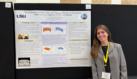 Me standing with my research poster at LSU's Discover Day (2025)