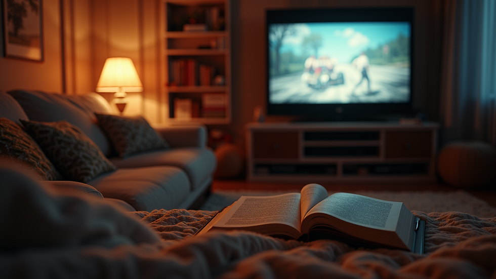 High-angle view of a cozy movie night setup with classic US history films ready to be watched