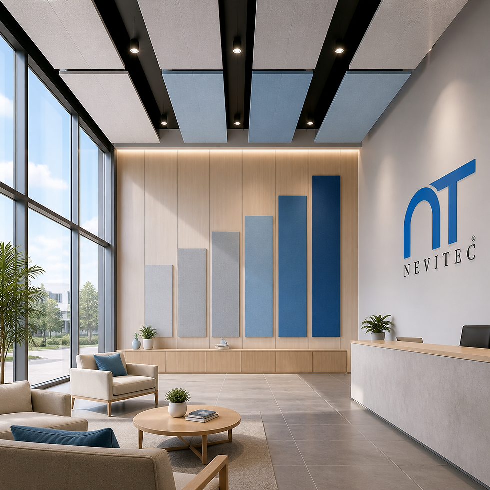 High angle view of acoustic wall panels installed in an office meeting room