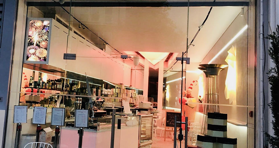 Eye-level view of a modern room with a wooden slat ceiling design