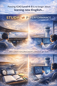 Pilots in a cockpit, surrounded by clouds, indicating pressure. Text highlights study vs. performance disparity with flying in view.