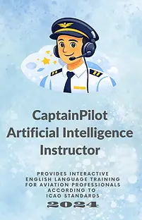 Illustration of CaptainPilot AI Instructor, a virtual aviation English teacher providing ICAO-standard interactive English training for pilots and air traffic controllers.