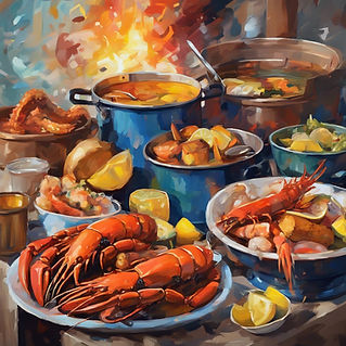 beautiful colorful painting of a Delta seafood boil.jpg
