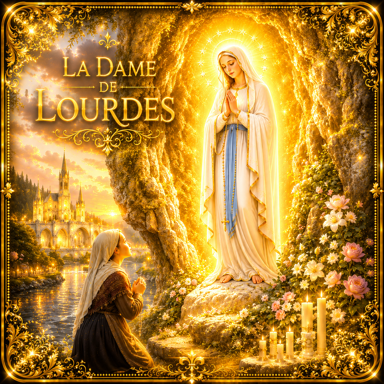 Sous-verre « La Dame de Lourdes » – Foi, Espérance, Guérison, Paix