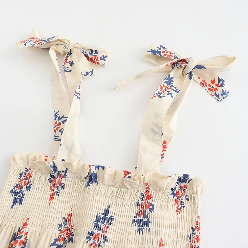Thumbnail: Little Girls Beach Floral Dress Summer Cozy Cotton Smocked Slip Dress Girls