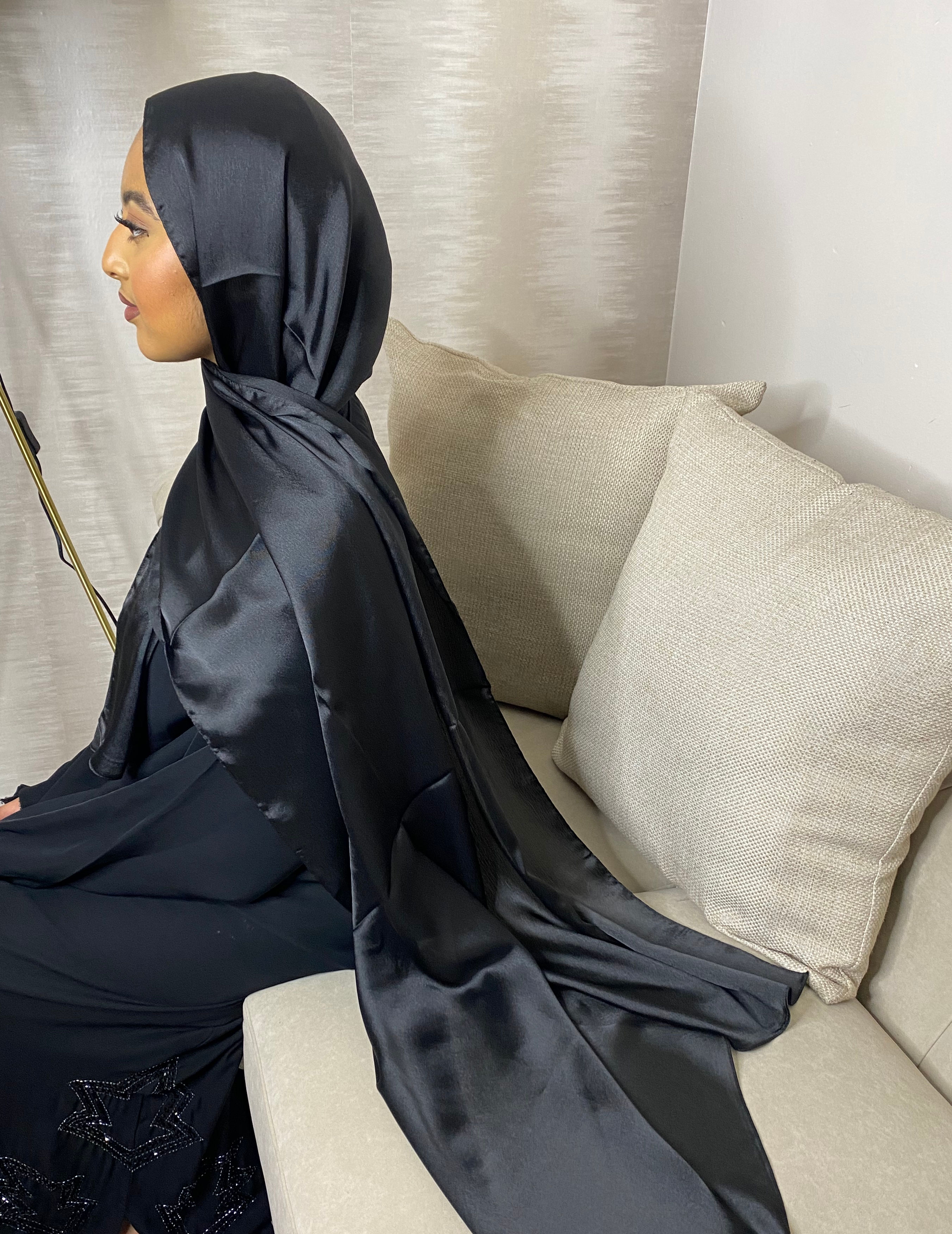 Noir Silk Satin Hijab