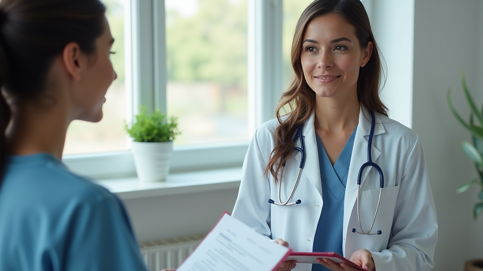 Eye-level view of a healthcare professional discussing weight loss strategies with a patient