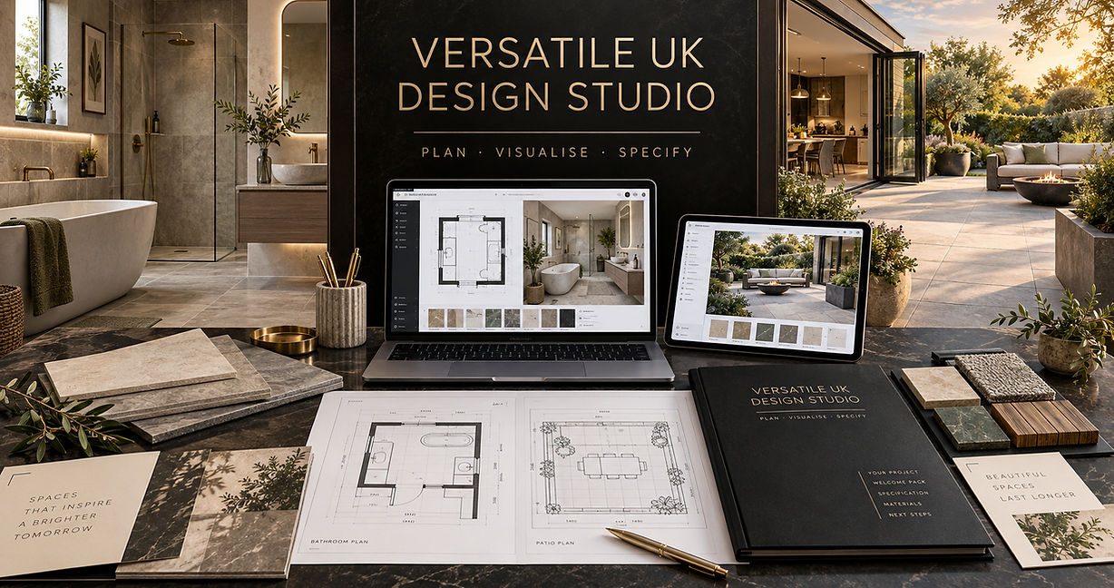VersaTile UK interior design mood board with tile samples