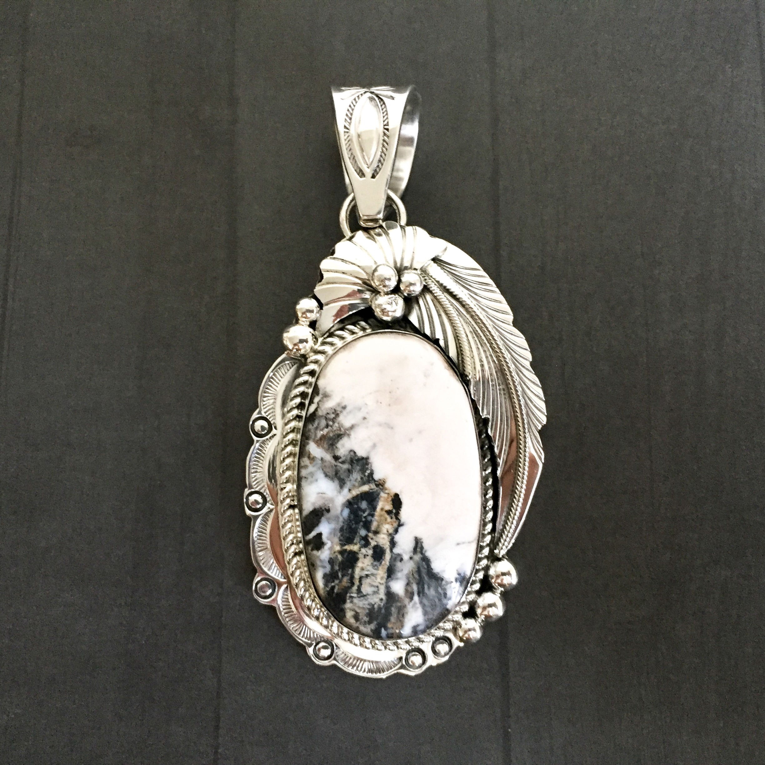 WHITE BUFFALO TURQUOISE STERLING SILVER PENDANT