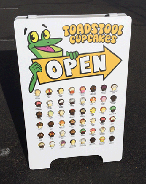 toadstool cupcakes sidewalk sign
