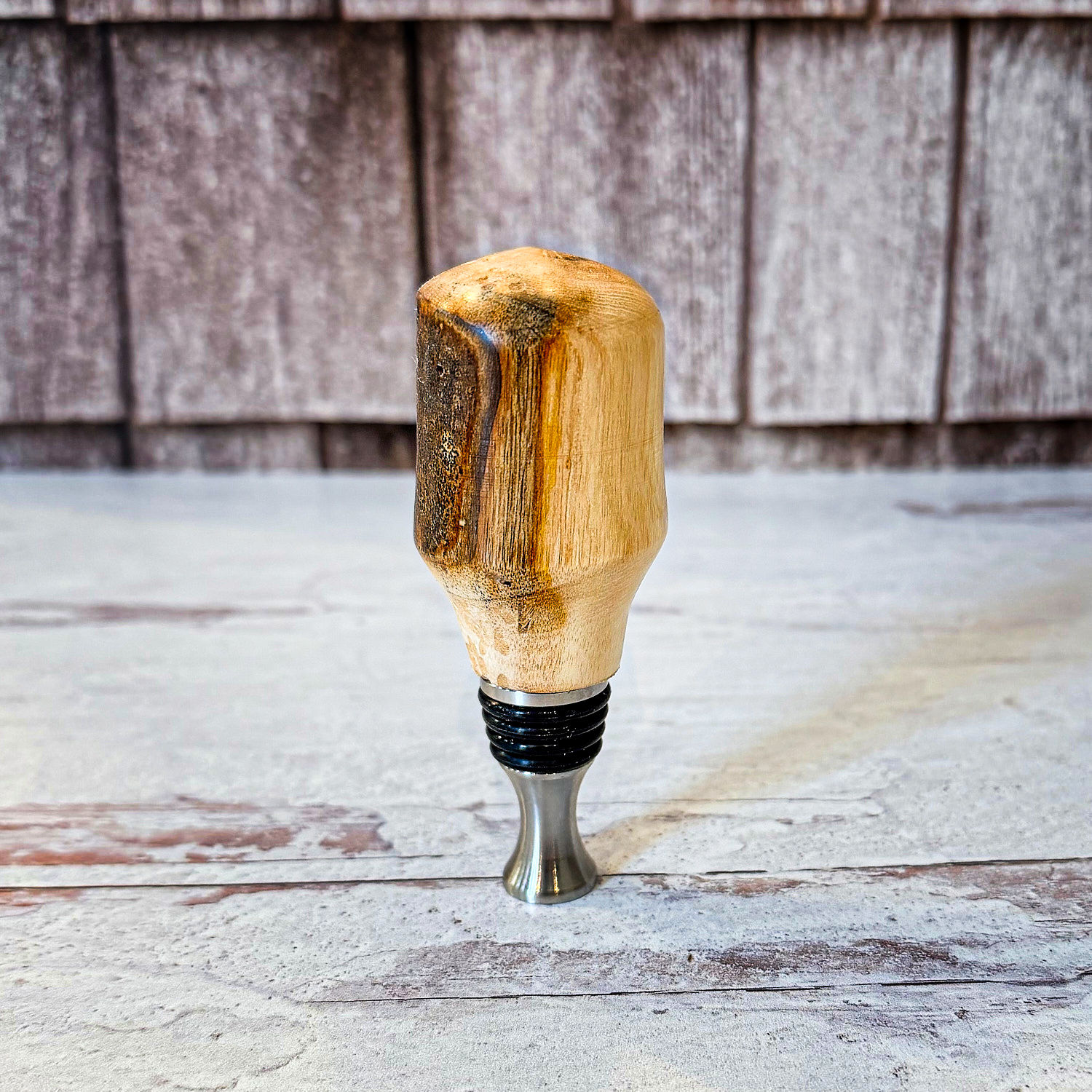Handcrafted fig tree bottle stopper 010 with natural weathered wood grain