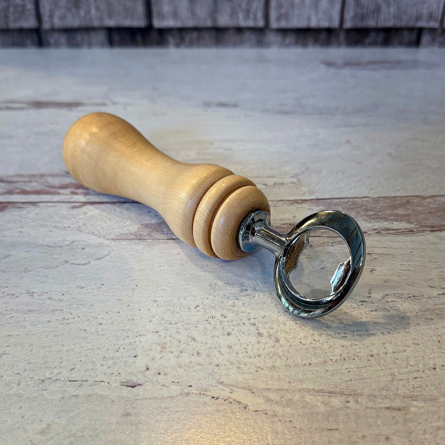 Handcrafted maple classic bottle opener 010 with natural wood grain