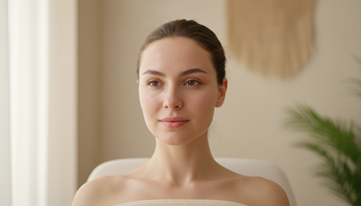 Close-up view of fresh hydrated skin after a radiance facial treatment