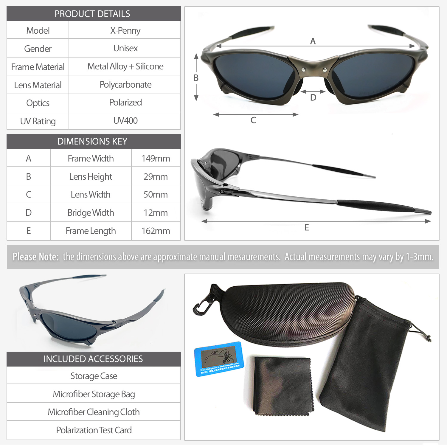 Metal X-Penny Sunglasses with Polarized Iridium UV400 Lenses