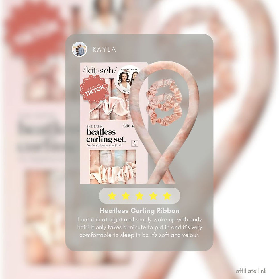 heatless hair curling ribbon, product picture and 5-star review from mom