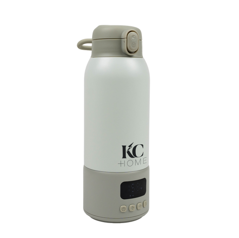 Warmer Bottle with Thermostat Control featuring a digital temperature display and rechargeable insulated design.