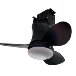 Angled view of 24-inch battery powered ceiling fan with LED light