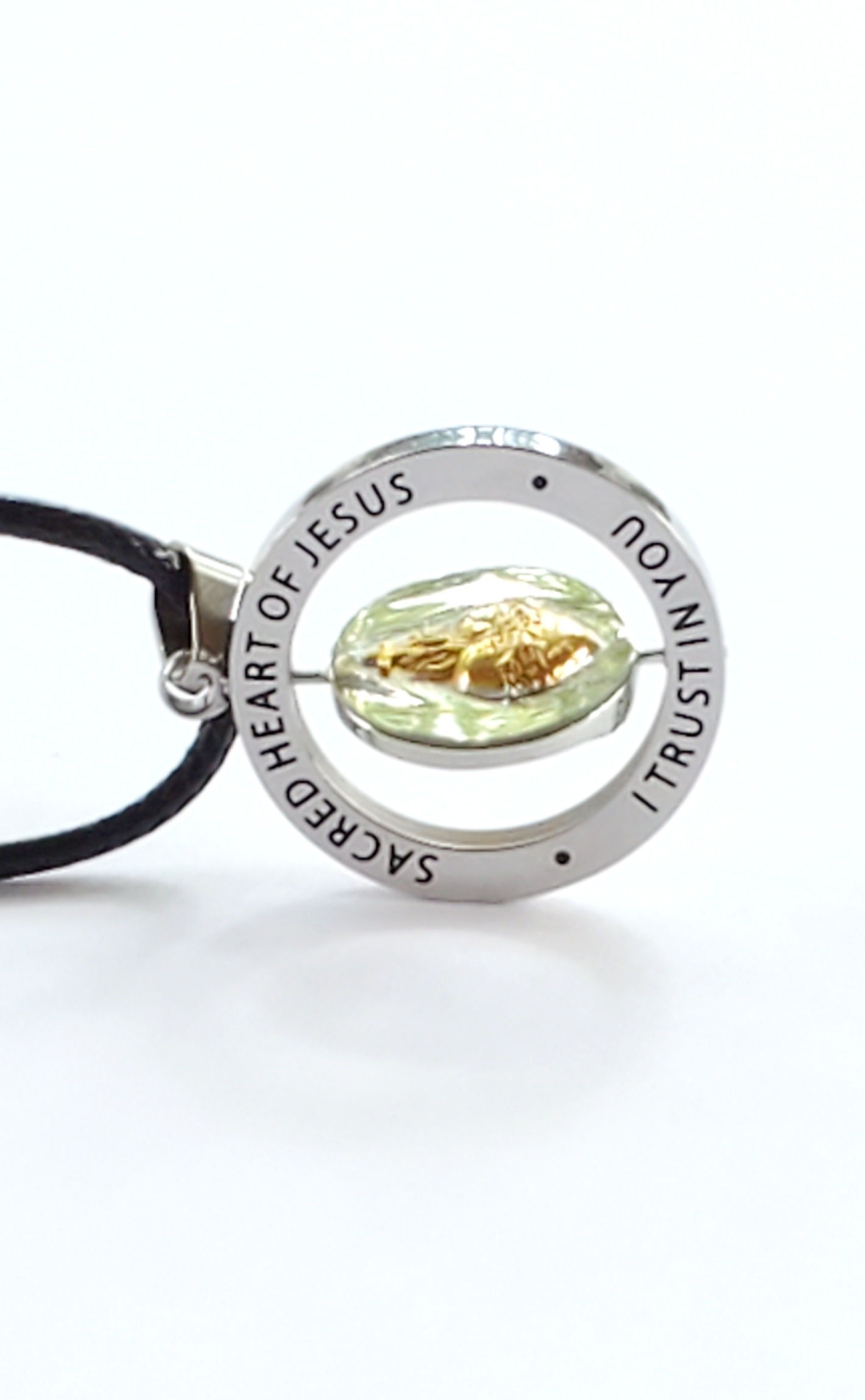 Sacred heart 360* spinner  black necklace