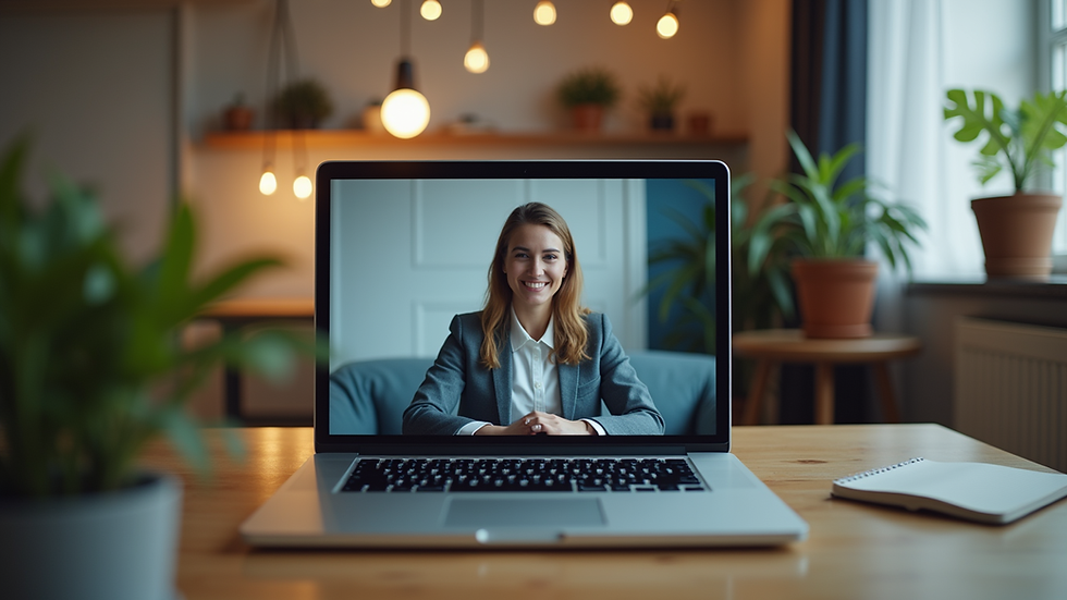 Eye-level view of a laptop screen showing a virtual coaching session
