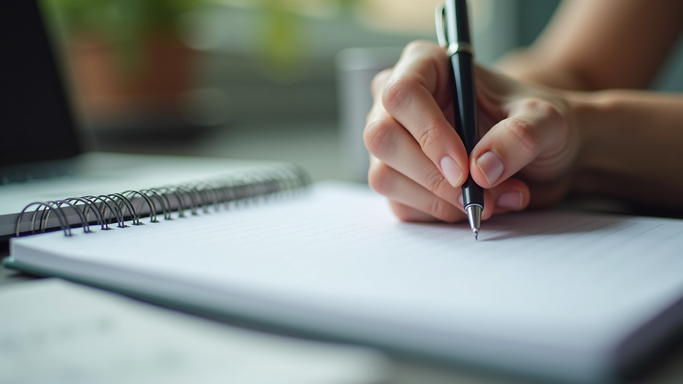 Close-up view of a notebook and pen during a virtual coaching session