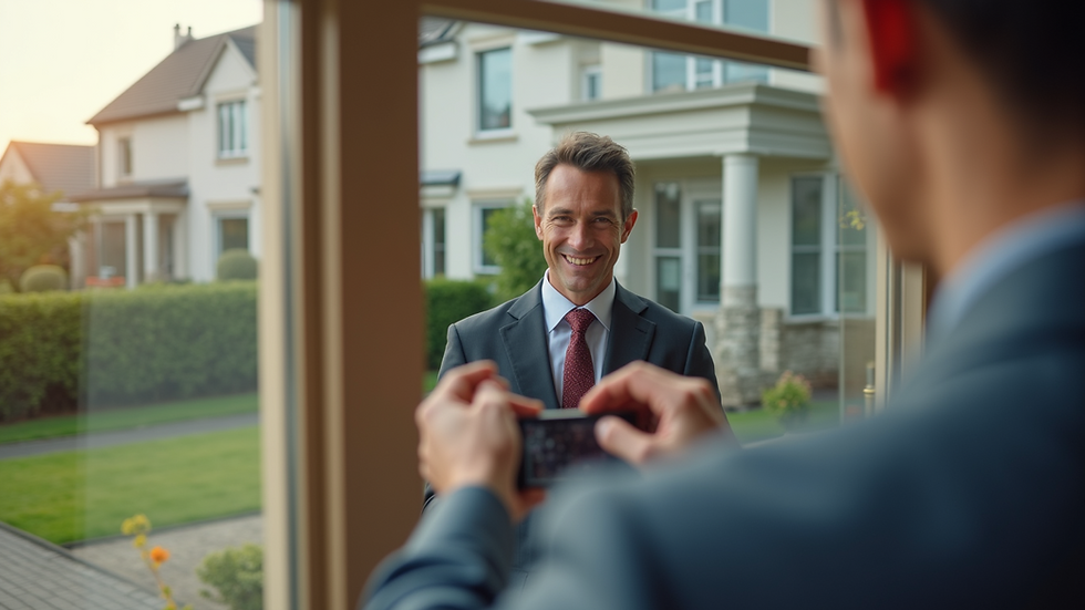 Eye-level view of a viewing agent showcasing a property to potential buyers