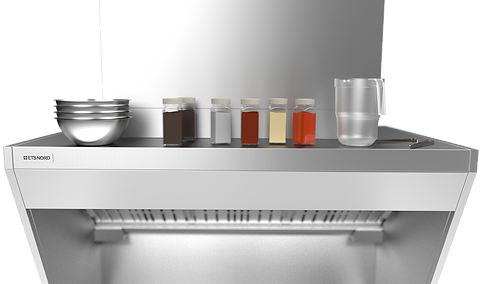 HG grease hood providest greate kitchen ergonomics. with the surface on top as a shelf.