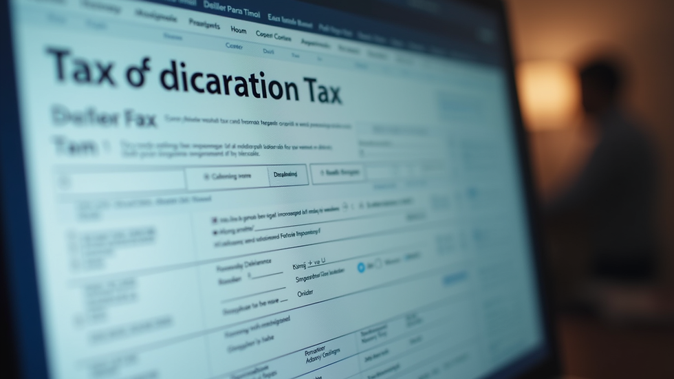 Close-up view of a computer screen showing tax declaration form