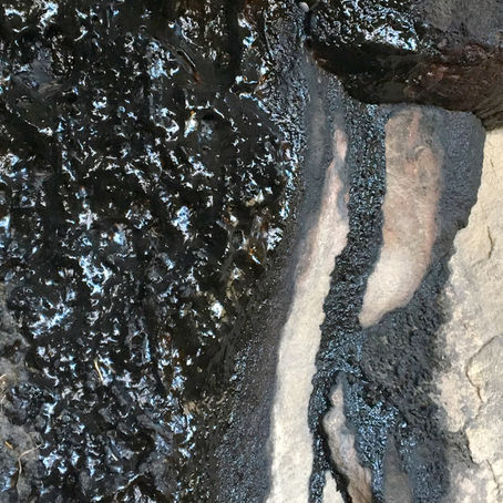 Raw Shilajit pitch exudes from high alpine mountains